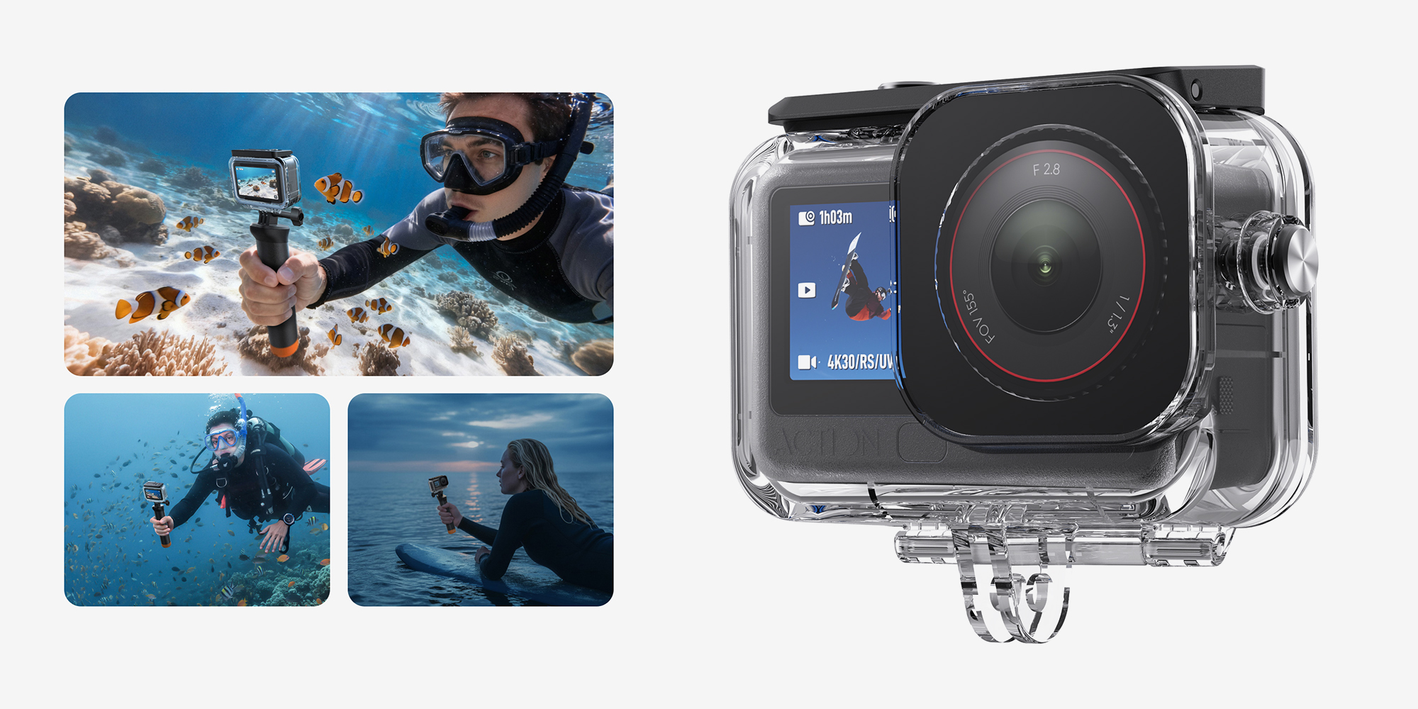 width=100% Obudowa wodoodporna Telesin S4-WTP-12 do kamer DJI Osmo Action 6